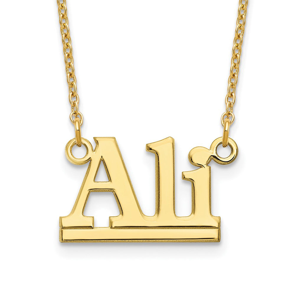 Alternate view of the 10K Yellow Gold Polished Block Name Necklace, 16 in by The Black Bow Jewelry Co.