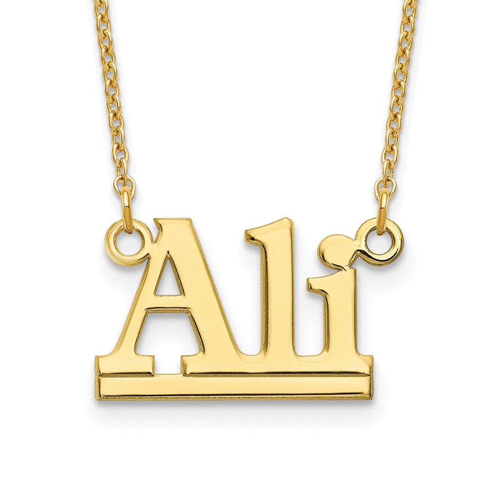 Alternate view of the 14K Yellow Gold Polished Block Name Necklace, 16 in by The Black Bow Jewelry Co.