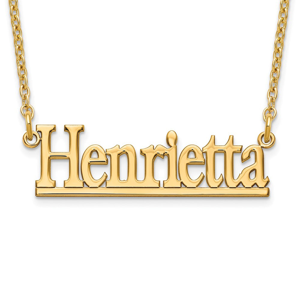 Alternate view of the 14K Yellow Gold Plated Silver Polished Block Name Necklace, 16 in by The Black Bow Jewelry Co.