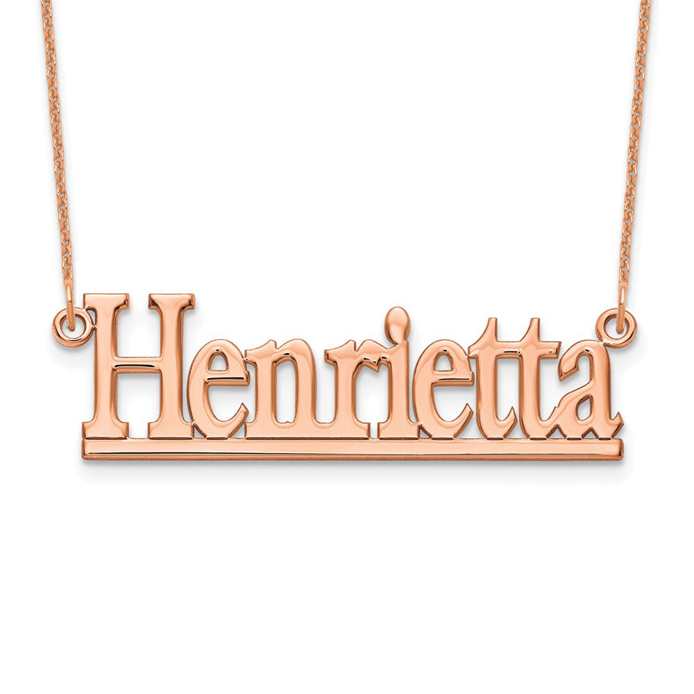 Alternate view of the 14K Rose Gold Plated Silver Polished Block Name Necklace, 16 in by The Black Bow Jewelry Co.