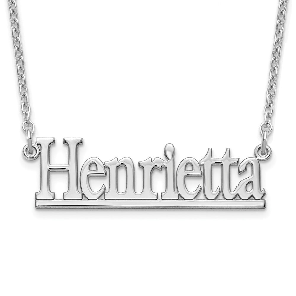 Alternate view of the Rhodium Plated Sterling Silver Polished Block Name Necklace, 16 in by The Black Bow Jewelry Co.