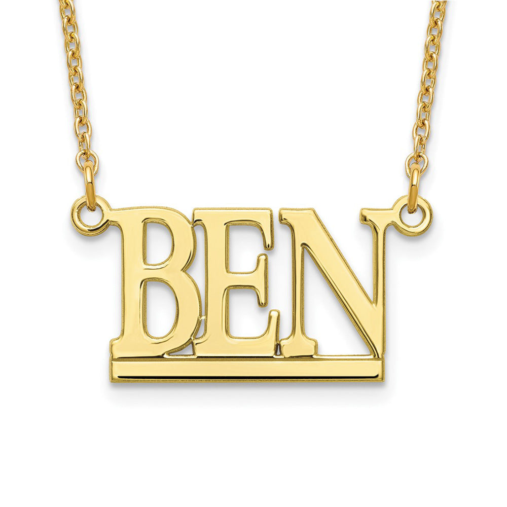 Alternate view of the 10K Yellow Gold Polished Capital Block Name Necklace, 16 in by The Black Bow Jewelry Co.