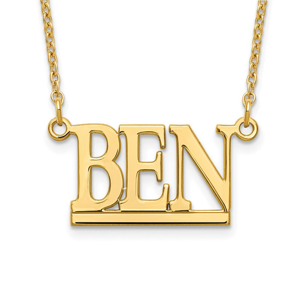 Alternate view of the 14K Yellow Gold Plated SS Polished Capital Block Name Necklace, 16 in by The Black Bow Jewelry Co.