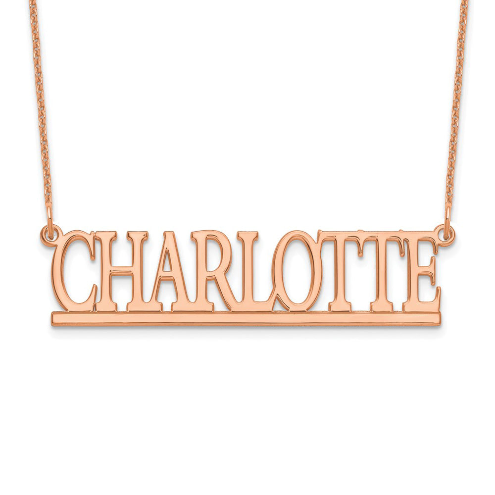 Alternate view of the 14K Rose Gold Plated Silver Polished Capital Block Name Necklace, 16in by The Black Bow Jewelry Co.
