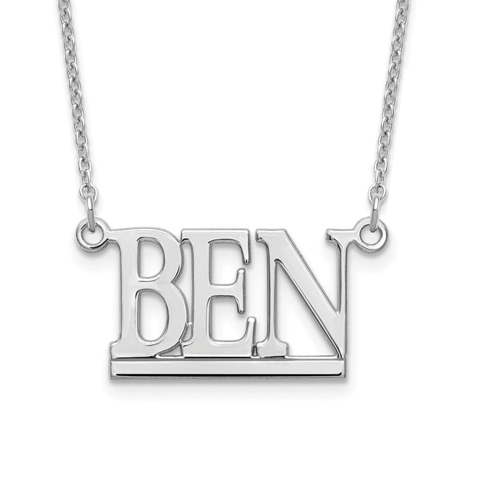 Alternate view of the Rhodium Plated S. Silver Polished Capital Block Name Necklace, 16 in by The Black Bow Jewelry Co.