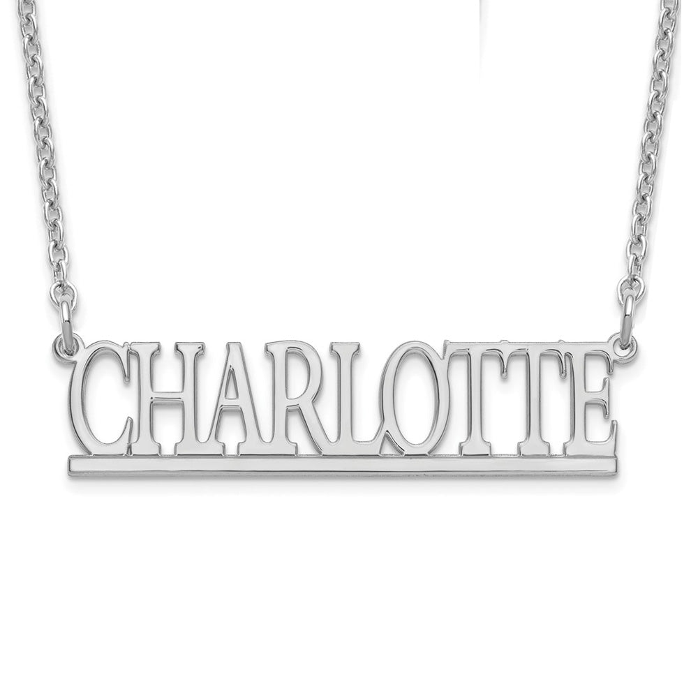 Alternate view of the Rhodium Plated S. Silver Polished Capital Block Name Necklace, 16 in by The Black Bow Jewelry Co.