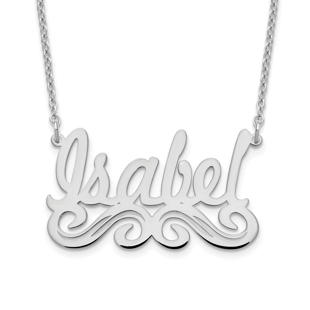 Personalized Polished Medium Scroll Name Necklace, Item N22890 by The Black Bow Jewelry Co.