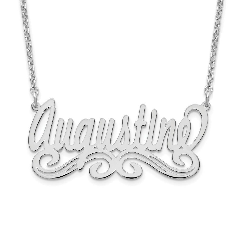 Alternate view of the 10K White Gold Polished Medium Scroll Name Necklace, 16 in by The Black Bow Jewelry Co.