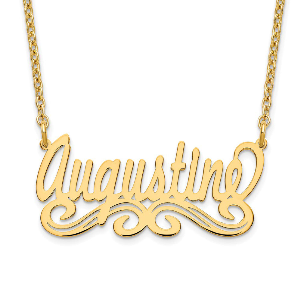 Alternate view of the 14K Yellow Gold Polished Medium Scroll Name Necklace, 16 in by The Black Bow Jewelry Co.