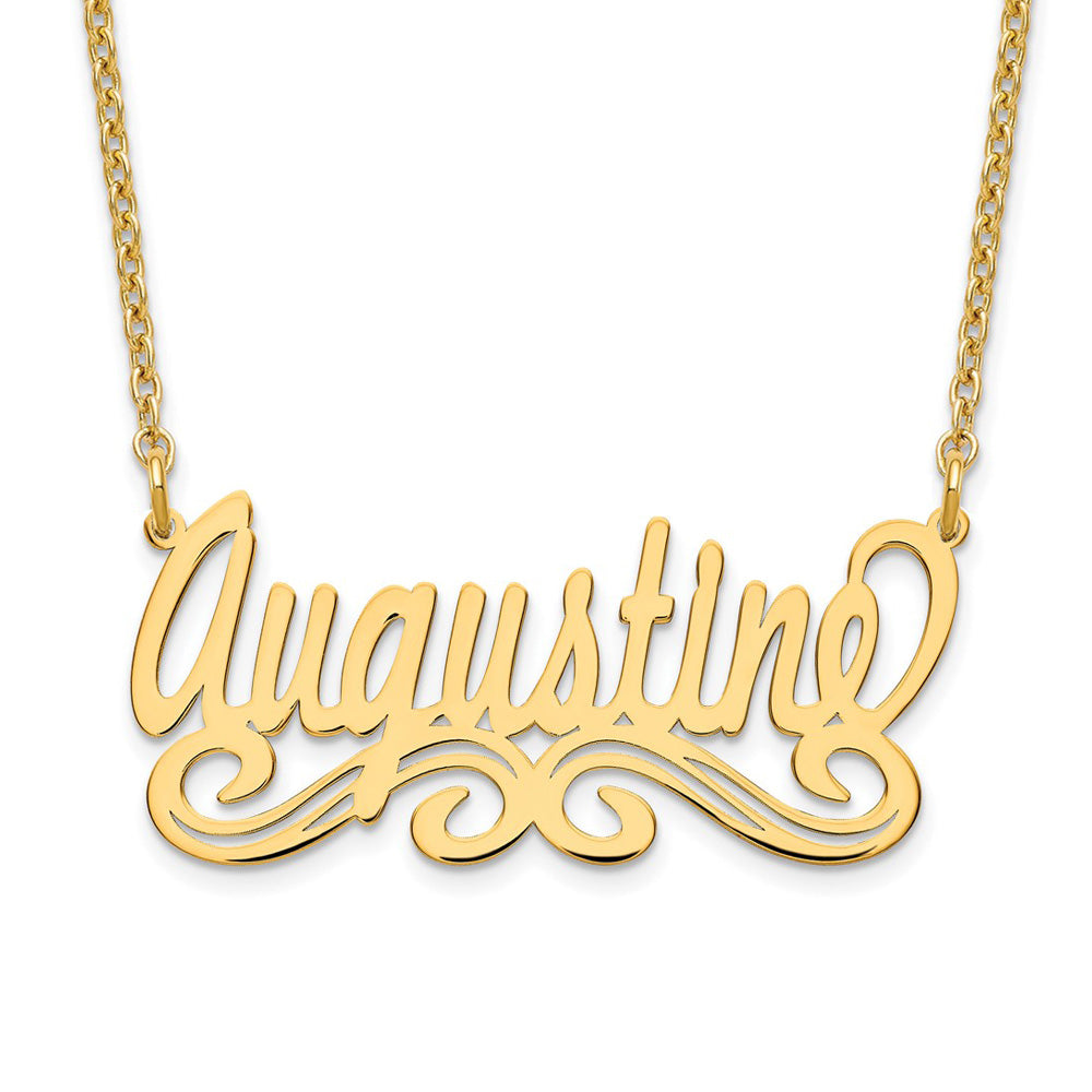 Alternate view of the 14K Yellow Gold Plated Sterling Silver MD Scroll Name Necklace, 16 in by The Black Bow Jewelry Co.