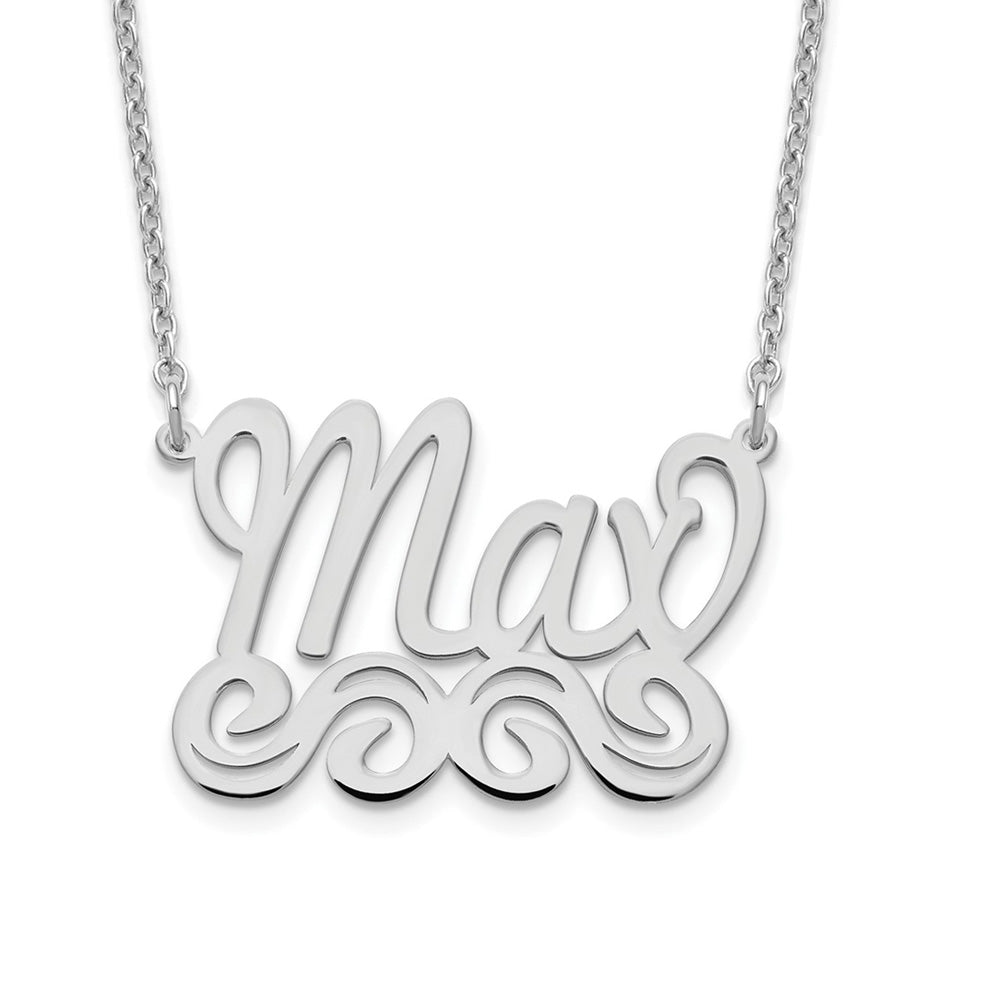 Alternate view of the Rhodium Plated Sterling Silver Polished MD Scroll Name Necklace, 16 in by The Black Bow Jewelry Co.