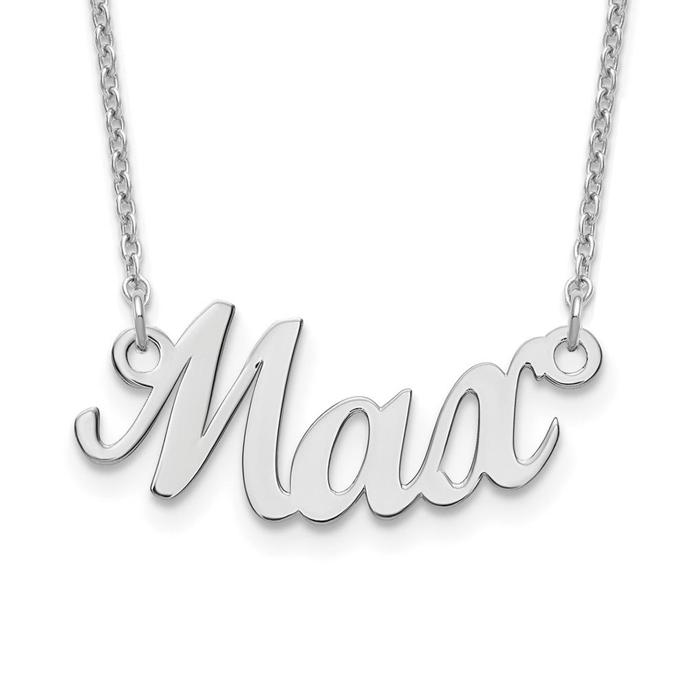 Alternate view of the 10K White Gold Polished Small Curved Name Necklace, 16 in by The Black Bow Jewelry Co.