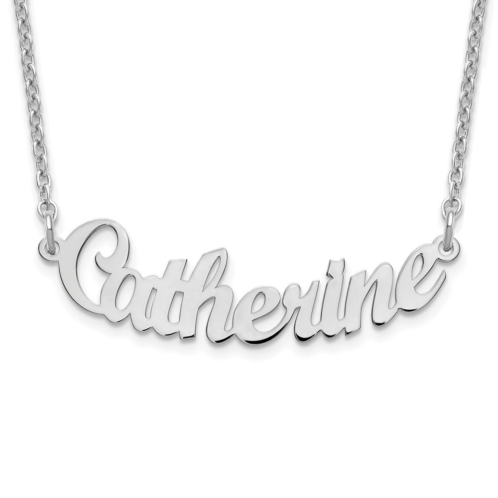 Alternate view of the 10K White Gold Polished Small Curved Name Necklace, 20 in by The Black Bow Jewelry Co.
