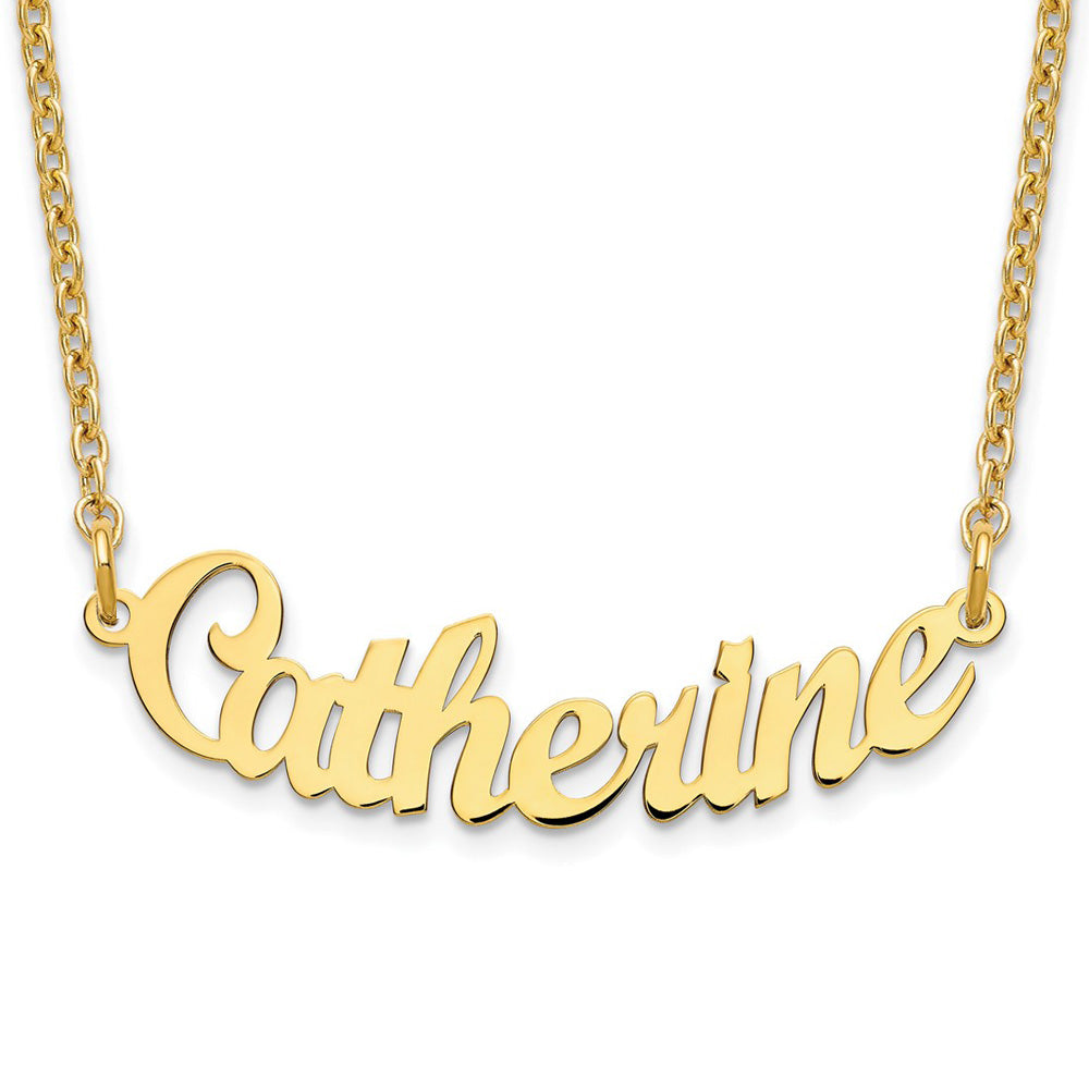 Alternate view of the 10K Yellow Gold Polished Small Curved Name Necklace, 18 in by The Black Bow Jewelry Co.