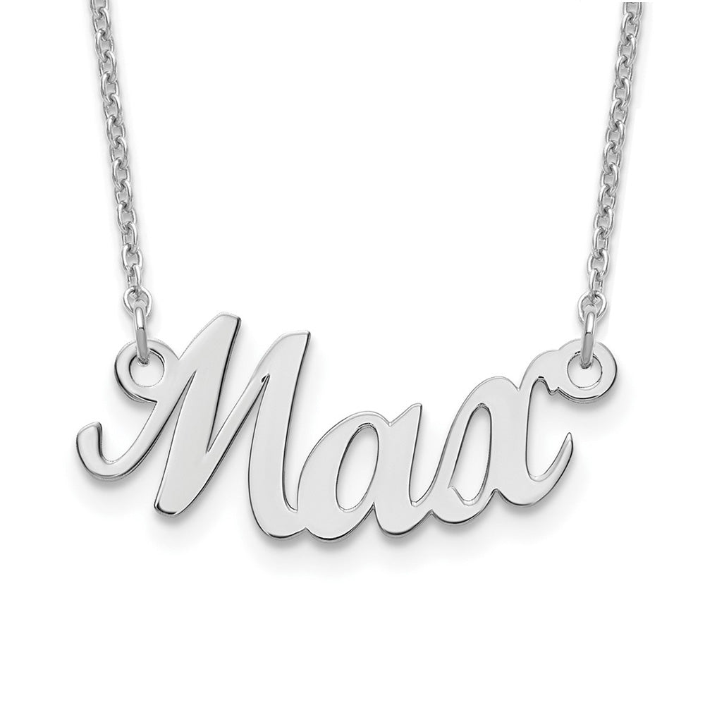 Alternate view of the 14K White Gold Polished Small Curved Name Necklace, 18 in by The Black Bow Jewelry Co.