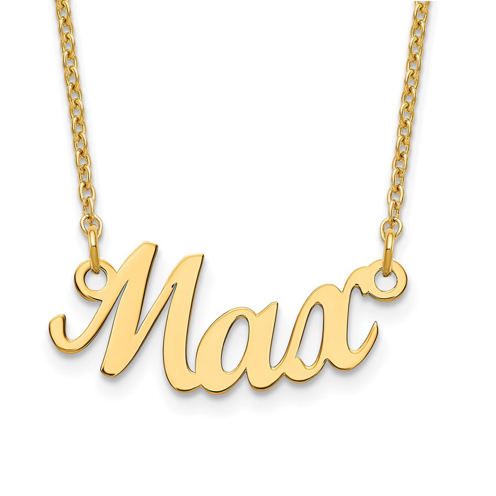 Alternate view of the 14K Yellow Gold Polished Small Curved Name Necklace, 20 in by The Black Bow Jewelry Co.