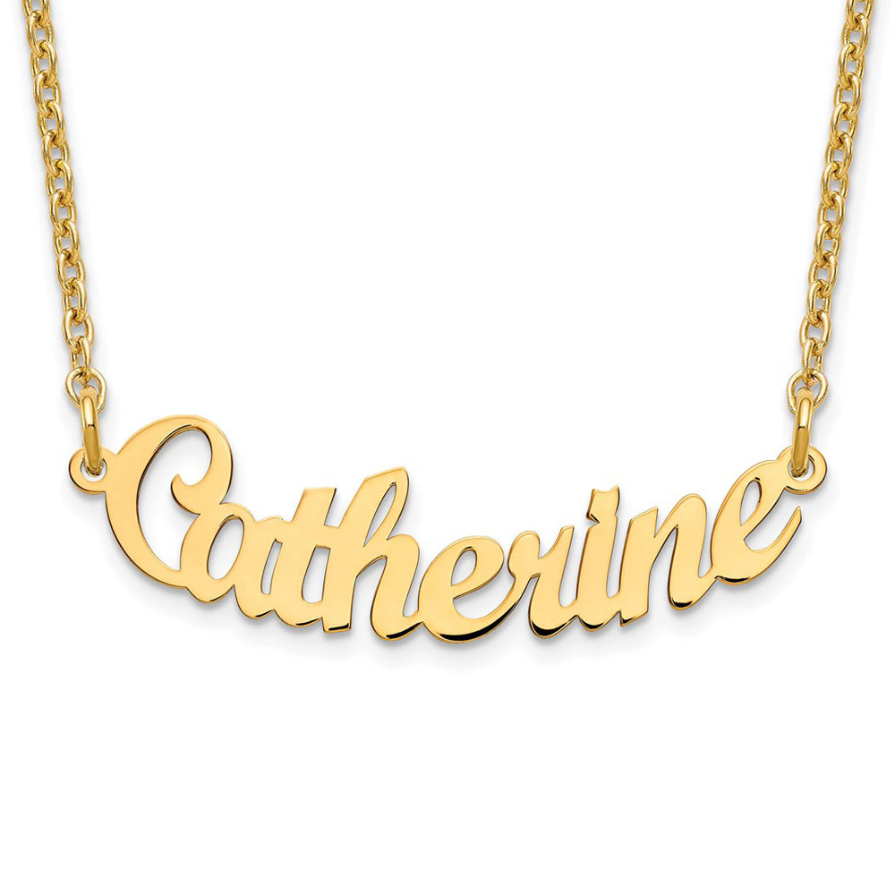 Alternate view of the 14K Yellow Gold Polished Small Curved Name Necklace, 18 in by The Black Bow Jewelry Co.