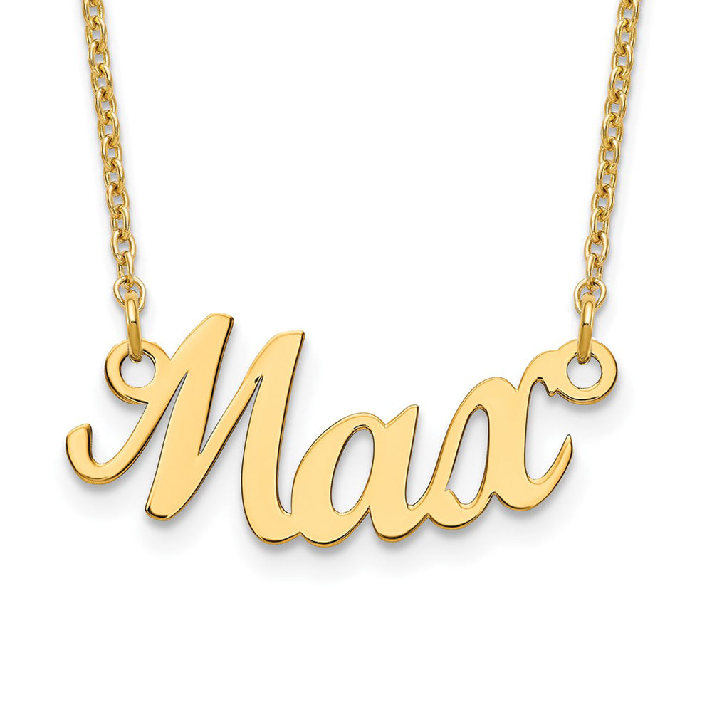 Alternate view of the 14K Yellow Gold Plated Sterling Silver SM Curved Name Necklace, 16 in by The Black Bow Jewelry Co.