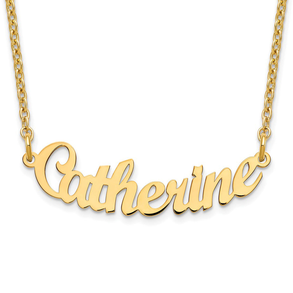 Alternate view of the 14K Yellow Gold Plated Sterling Silver SM Curved Name Necklace, 18 in by The Black Bow Jewelry Co.