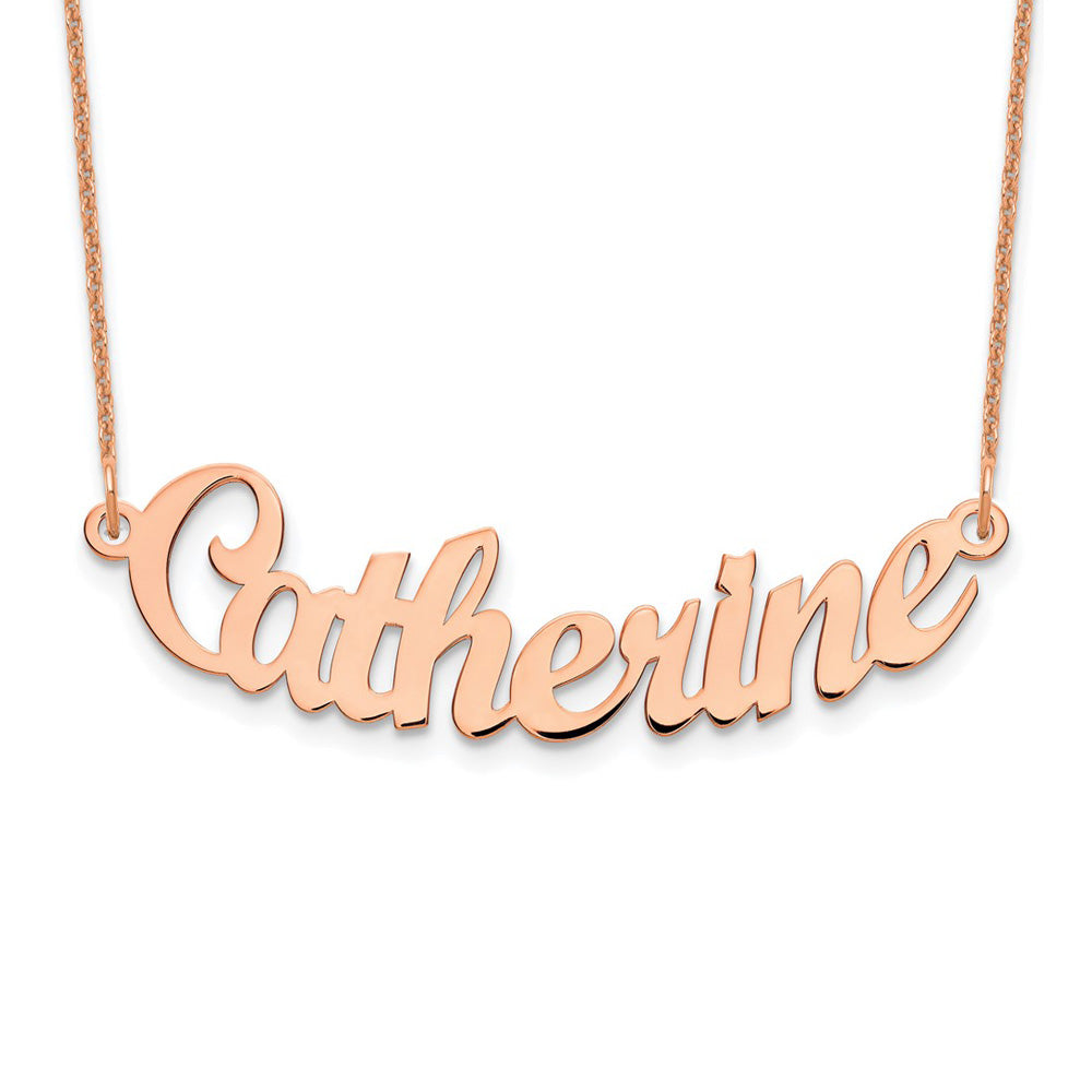 Alternate view of the 14K Rose Gold Plated Sterling Silver Small Curved Name Necklace, 16 in by The Black Bow Jewelry Co.
