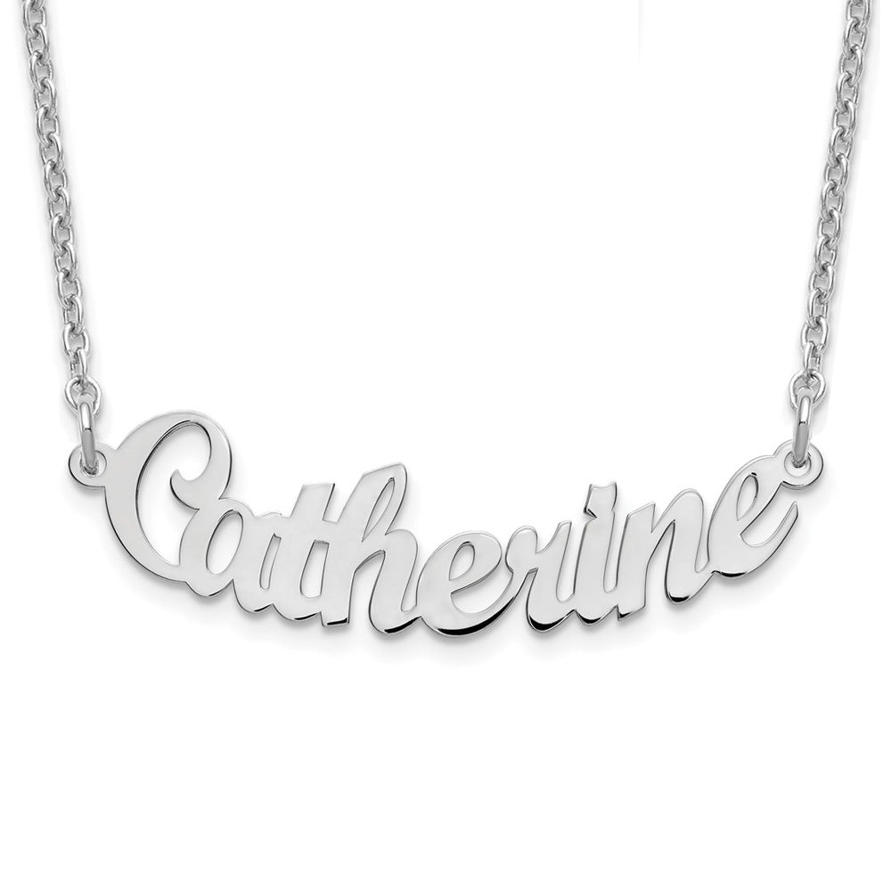Alternate view of the Rhodium Plated Sterling Silver Small Curved Name Necklace, 18 in by The Black Bow Jewelry Co.
