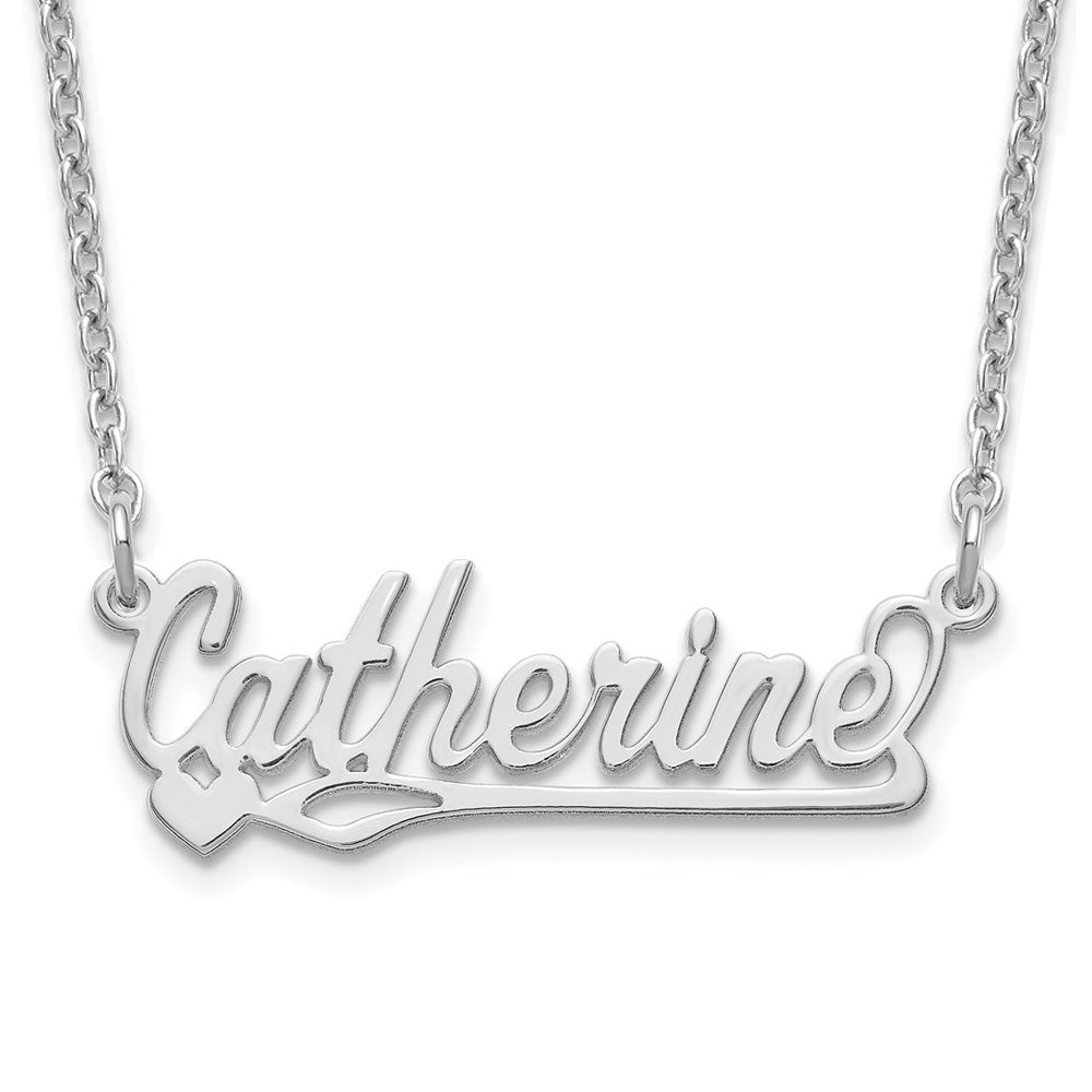 Alternate view of the 10K White Gold Polished Small Heart Name Necklace, 16 in by The Black Bow Jewelry Co.