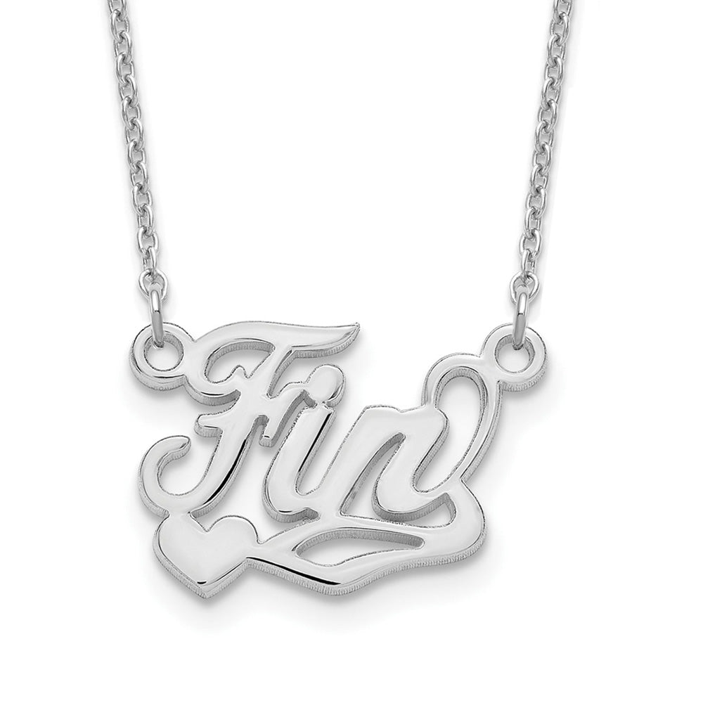 Alternate view of the 14K White Gold Polished Small Heart Name Necklace, 16 in by The Black Bow Jewelry Co.