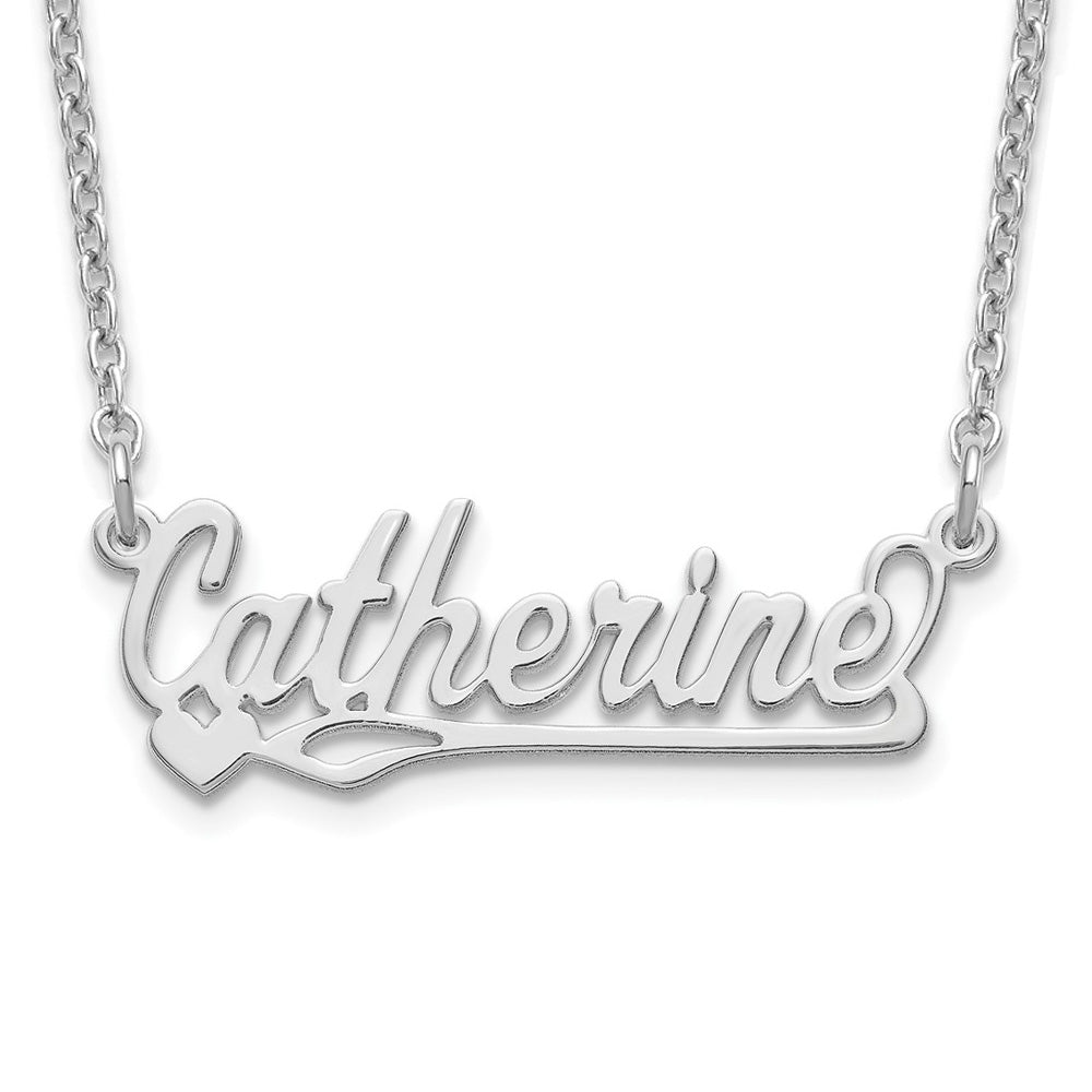 Alternate view of the 14K White Gold Polished Small Heart Name Necklace, 16 in by The Black Bow Jewelry Co.