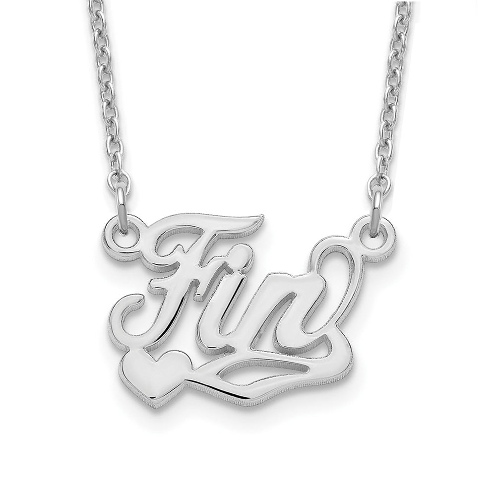 Alternate view of the Rhodium Plated Sterling Silver Polished SM Heart Name Necklace, 16 in by The Black Bow Jewelry Co.