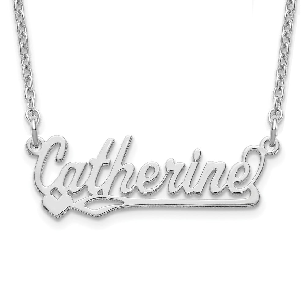 Alternate view of the Rhodium Plated Sterling Silver Polished SM Heart Name Necklace, 16 in by The Black Bow Jewelry Co.