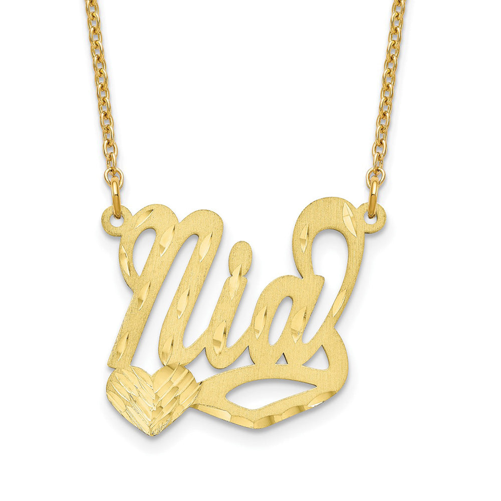 Alternate view of the 10K Yellow Gold Satin D/C Large Heart Name Necklace, 20 in by The Black Bow Jewelry Co.