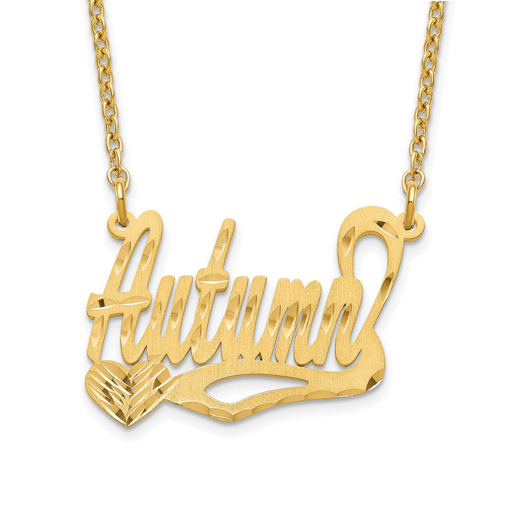 Personalized Satin, Diamond-Cut Large Heart Name Necklace