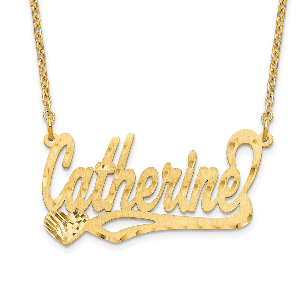 Alternate view of the 14K Yellow Gold Satin D/C Large Heart Name Necklace, 16 in by The Black Bow Jewelry Co.