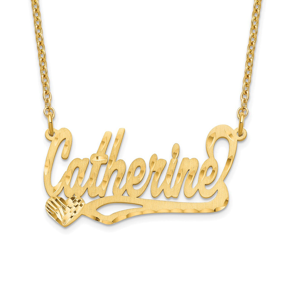 Alternate view of the 14K Yellow Gold Plated Silver Satin D/C LG Heart Name Necklace, 16 in by The Black Bow Jewelry Co.