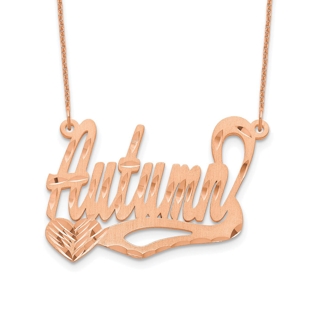 Alternate view of the Personalized Satin, Diamond-Cut Large Heart Name Necklace by The Black Bow Jewelry Co.