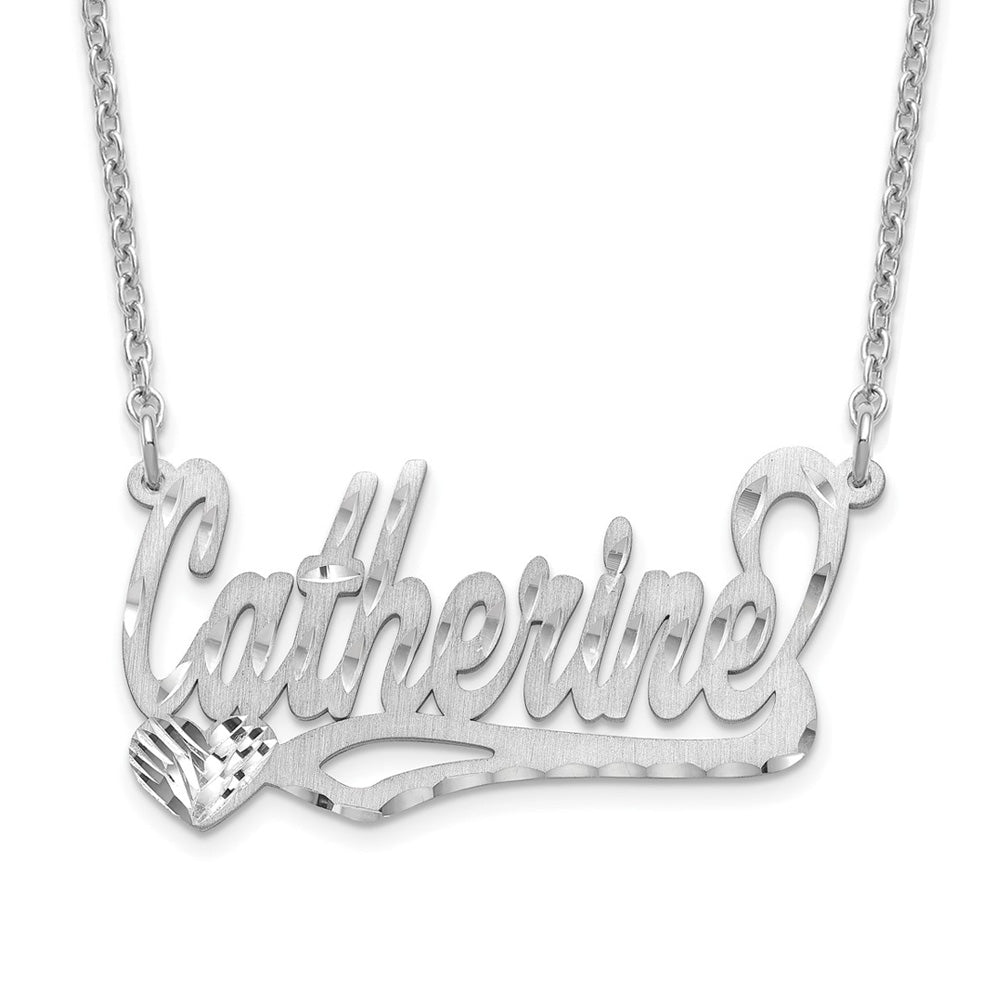 Alternate view of the Rhodium Plated Sterling Silver Satin D/C LG Heart Name Necklace, 16 in by The Black Bow Jewelry Co.
