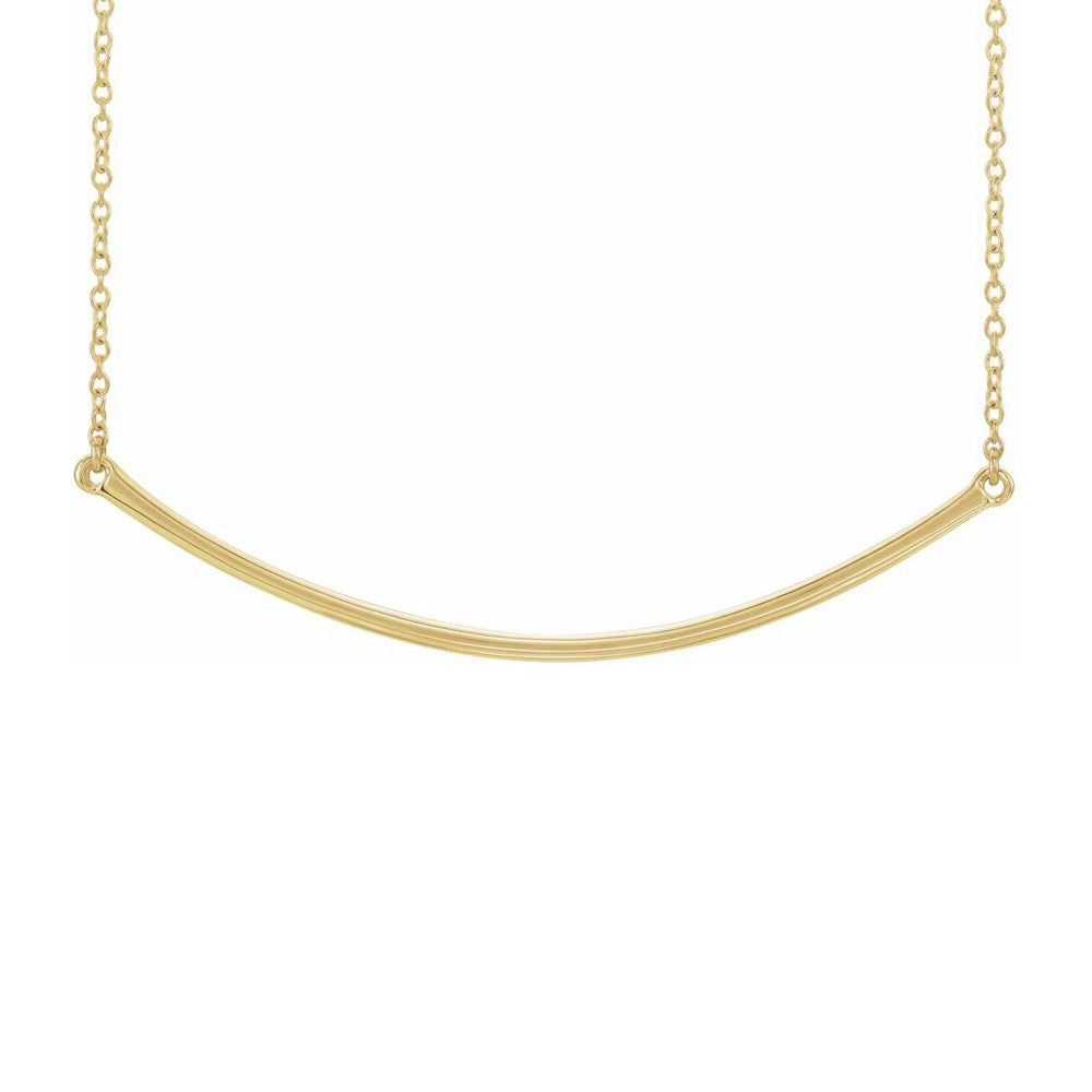 Alternate view of the 14K Yellow, White or Rose Gold 48mm Curved Bar Necklace, 20 Inch by The Black Bow Jewelry Co.
