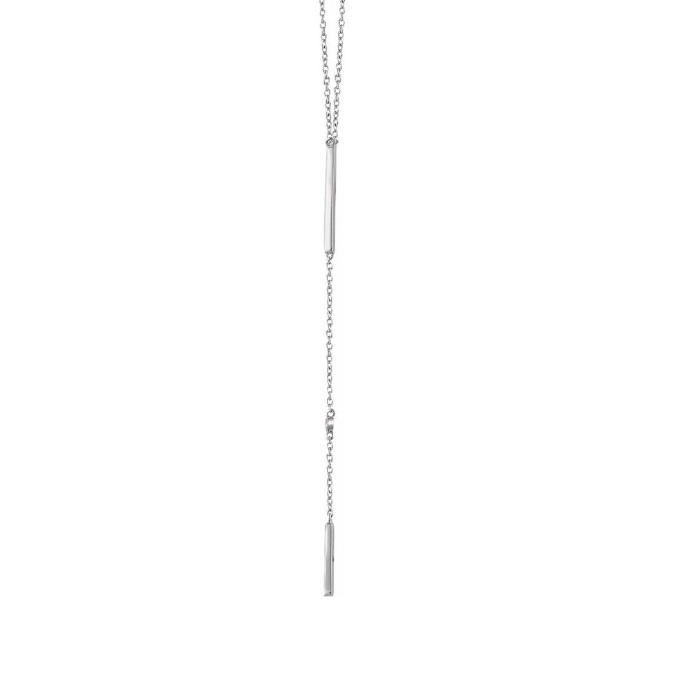 Alternate view of the 14K White Gold .06 CTW Diamond Y Drop Bar Necklace, 16-18 Inch by The Black Bow Jewelry Co.
