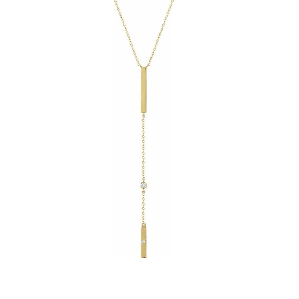 Alternate view of the 14K Yellow or White Gold .06 CTW Diamond Y Bar Necklace, 16-18 Inch by The Black Bow Jewelry Co.