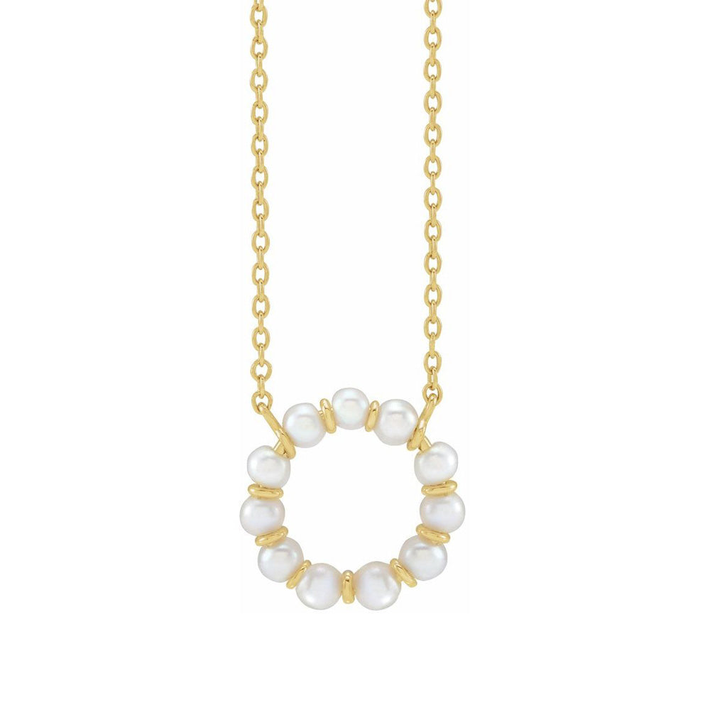 Alternate view of the 14K Yellow or White Gold FWC Pearl Small Circle Necklace, 18 Inch by The Black Bow Jewelry Co.