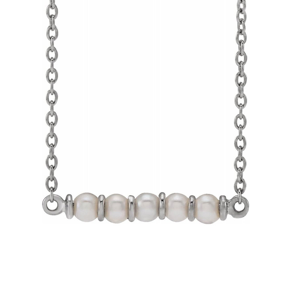 14K Yellow or White Gold FW Cultured Pearl Small Bar Necklace, 18 Inch, Item N22908 by The Black Bow Jewelry Co.