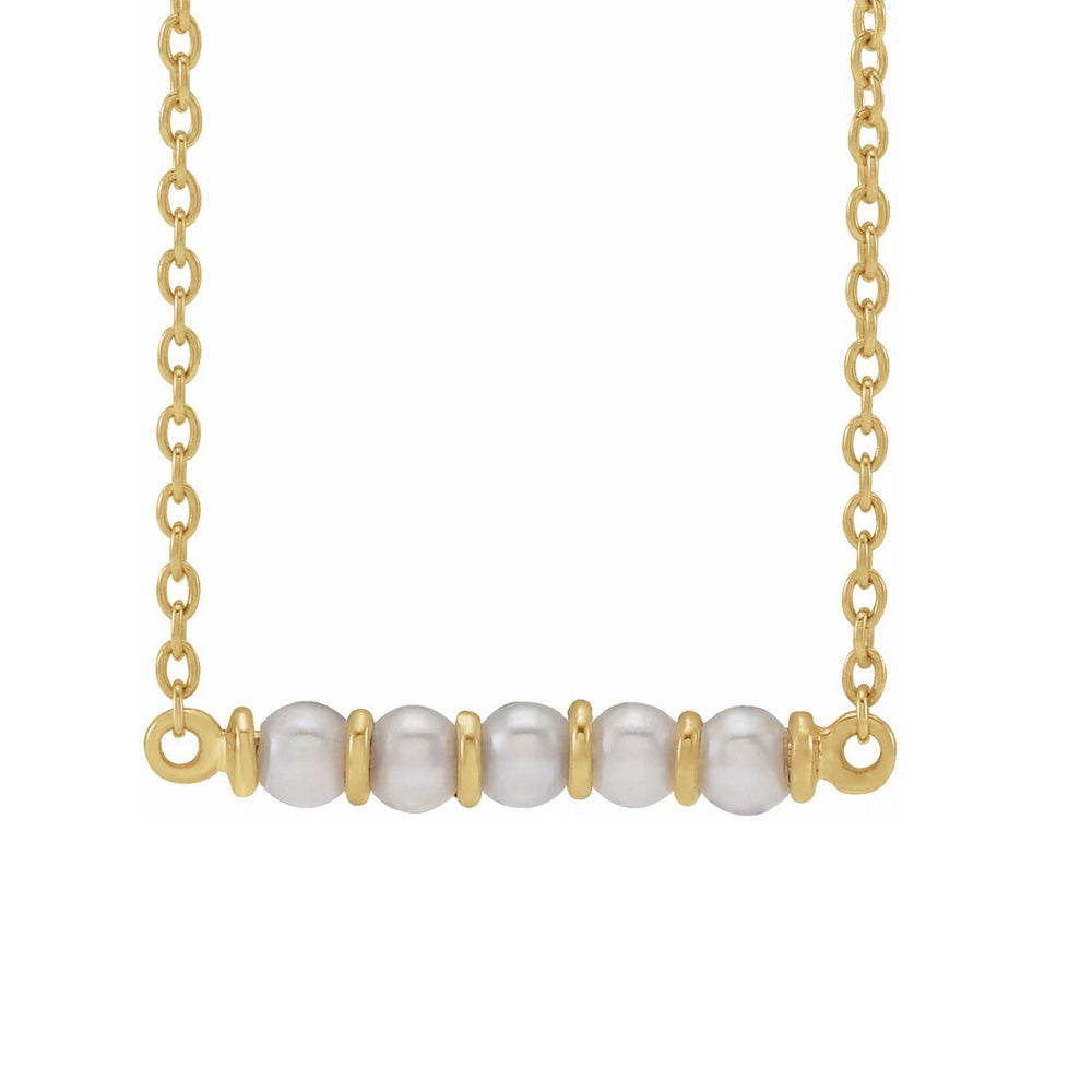 Alternate view of the 14K Yellow or White Gold FW Cultured Pearl Small Bar Necklace, 18 Inch by The Black Bow Jewelry Co.