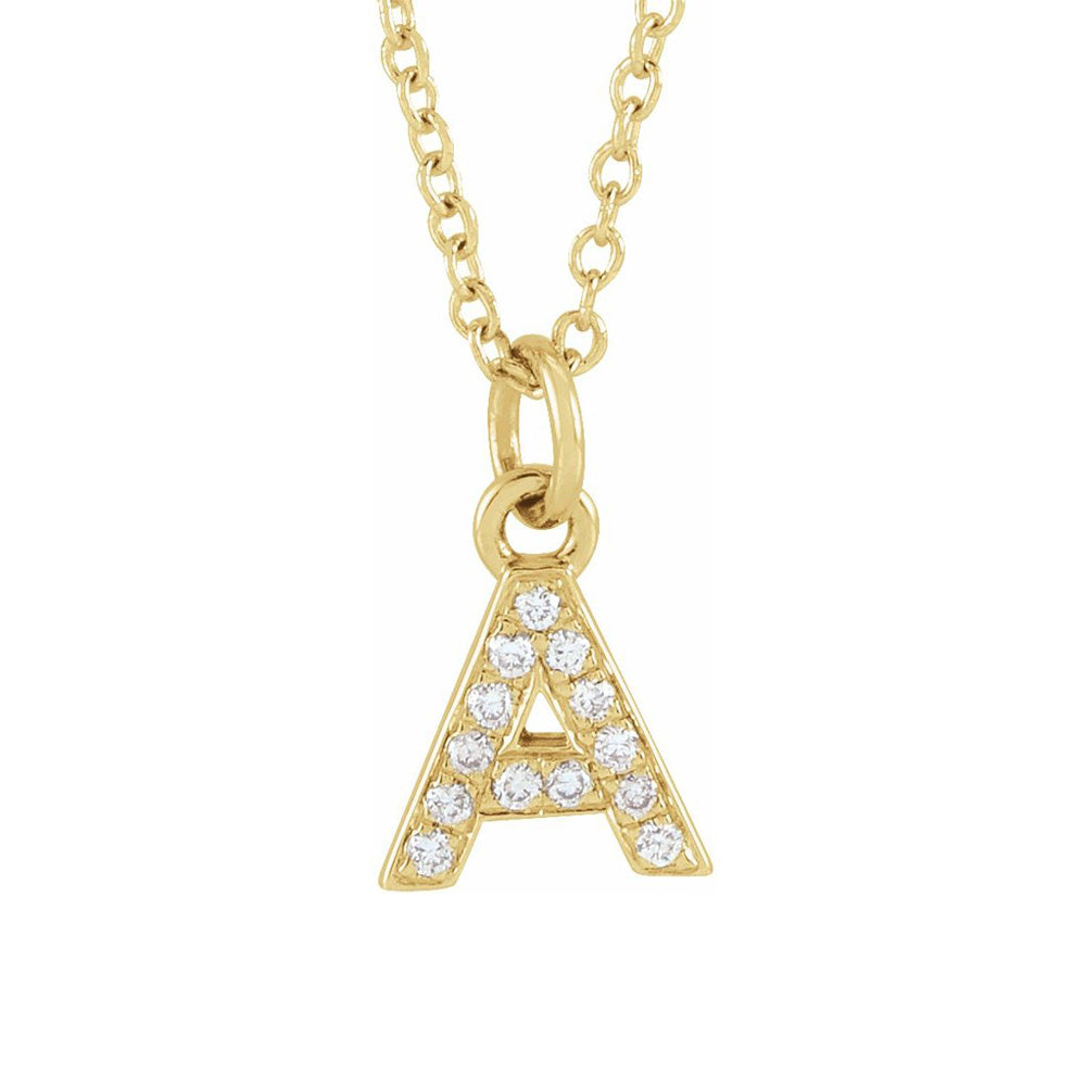14K Yellow Gold (G-H, I1) Diamond Tiny Initial A-Z Necklace, 16-18 In, Item N22909 by The Black Bow Jewelry Co.
