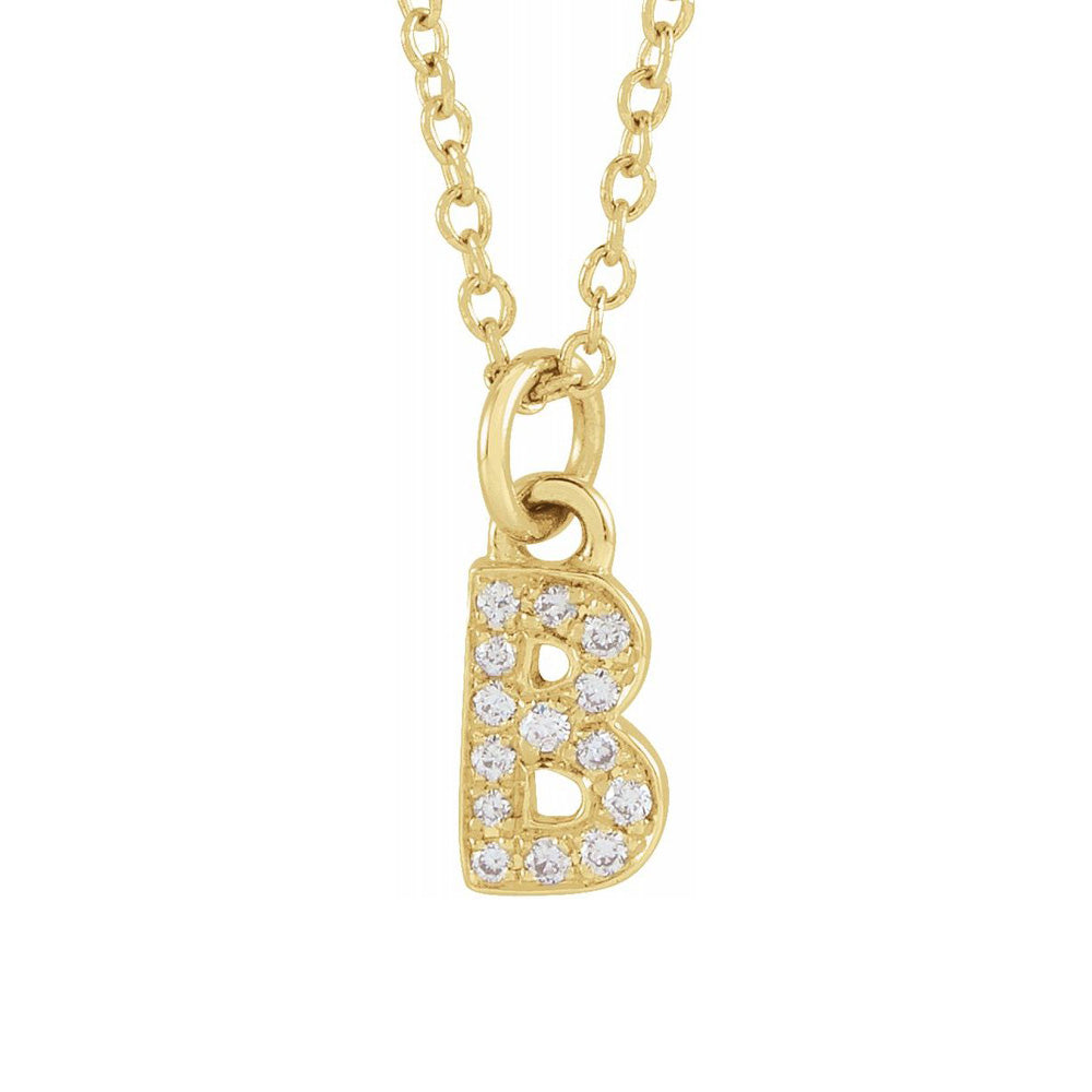 14K Yellow Gold .05 CTW Diamond Tiny Initial B Necklace, 16-18 Inch, Item N22909-B by The Black Bow Jewelry Co.