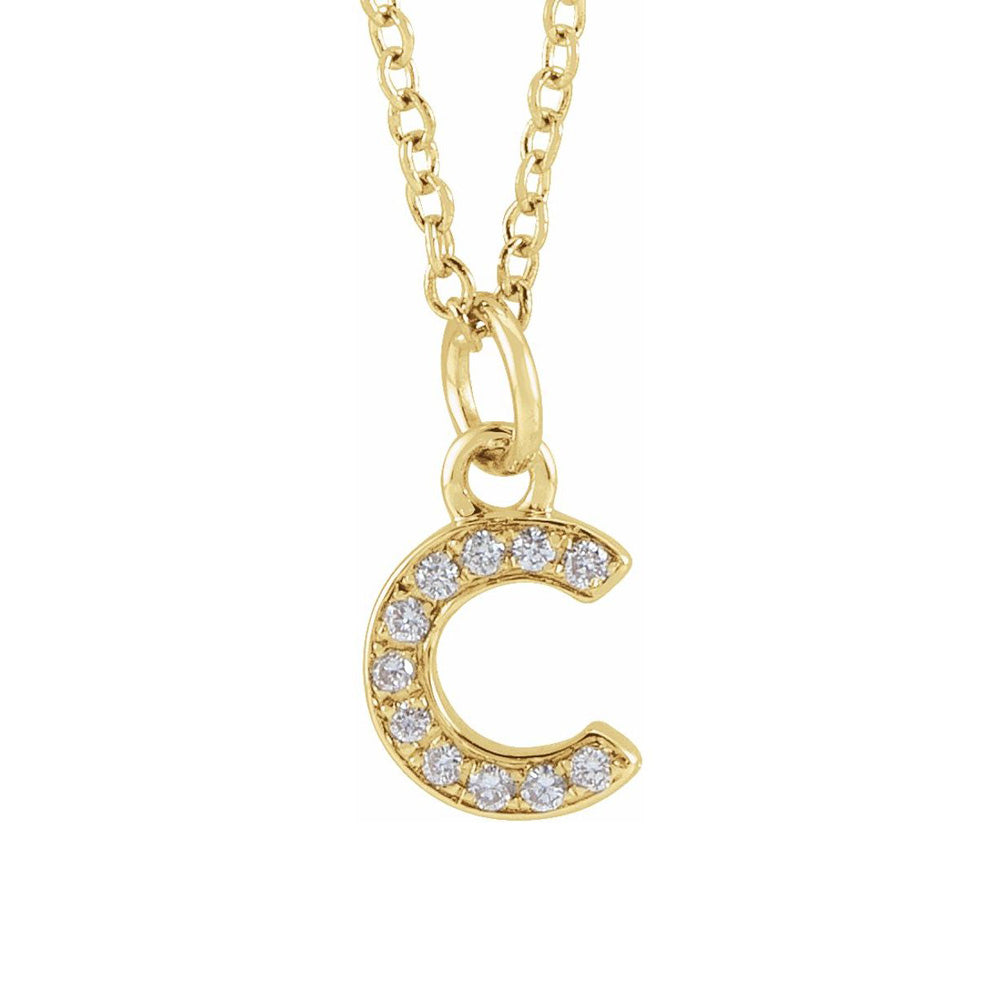 14K Yellow Gold .04 CTW Diamond Tiny Initial C Necklace, 16-18 Inch, Item N22909-C by The Black Bow Jewelry Co.