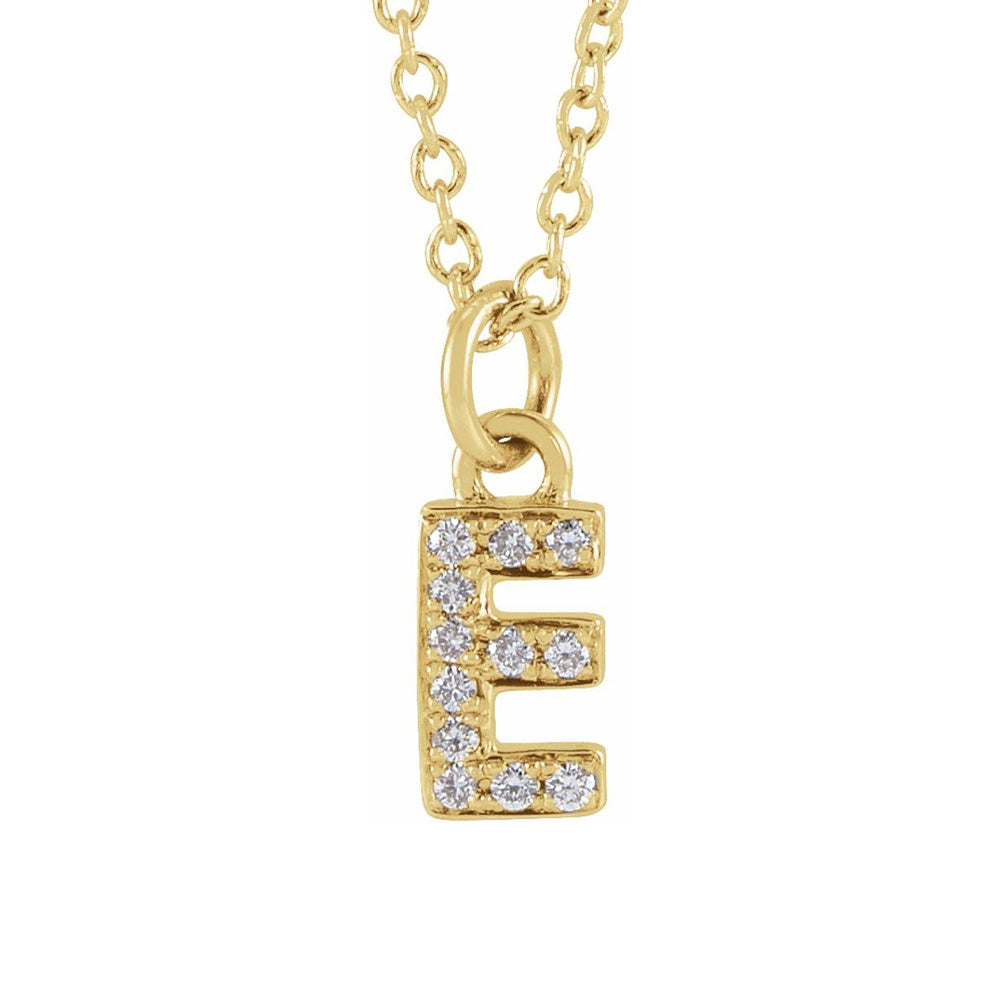 14K Yellow Gold .04 CTW Diamond Tiny Initial E Necklace, 16-18 Inch, Item N22909-E by The Black Bow Jewelry Co.