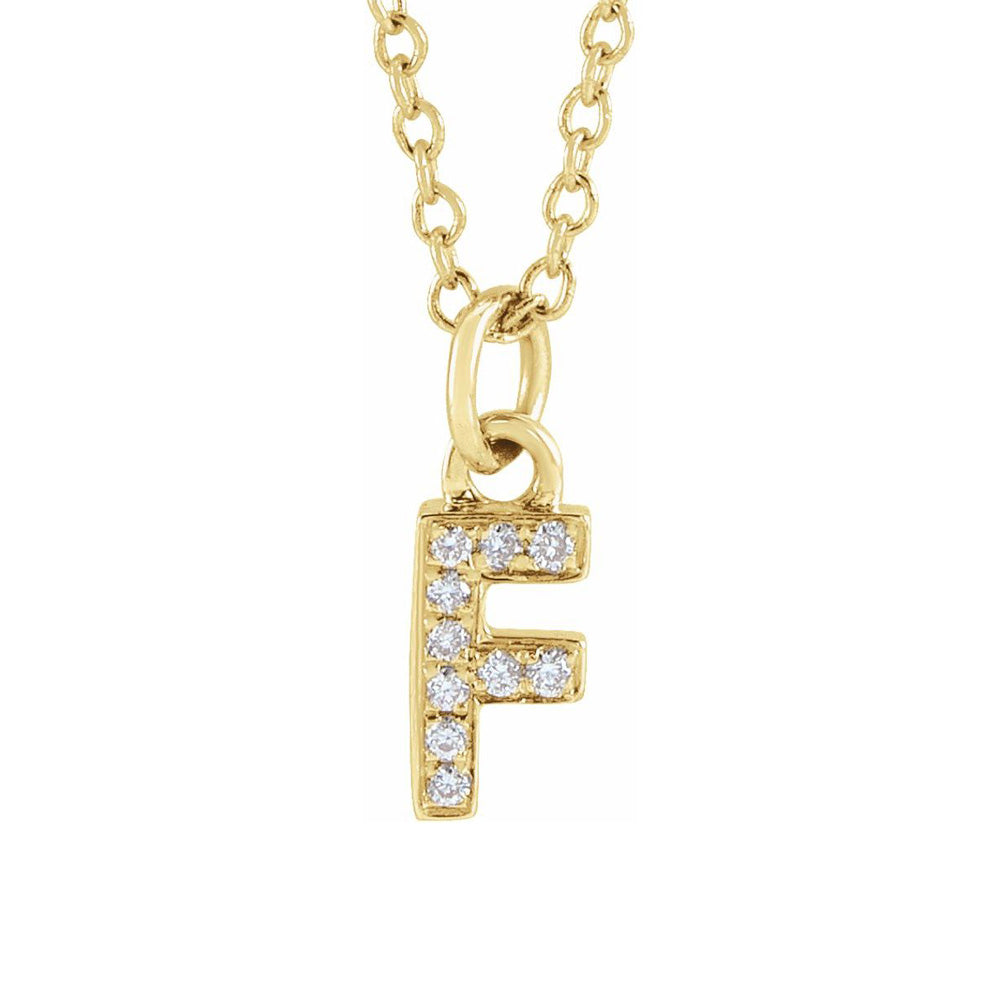 14K Yellow Gold .04 CTW Diamond Tiny Initial F Necklace, 16-18 Inch, Item N22909-F by The Black Bow Jewelry Co.