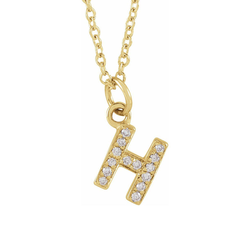 14K Yellow Gold .05 CTW Diamond Tiny Initial H Necklace, 16-18 Inch, Item N22909-H by The Black Bow Jewelry Co.