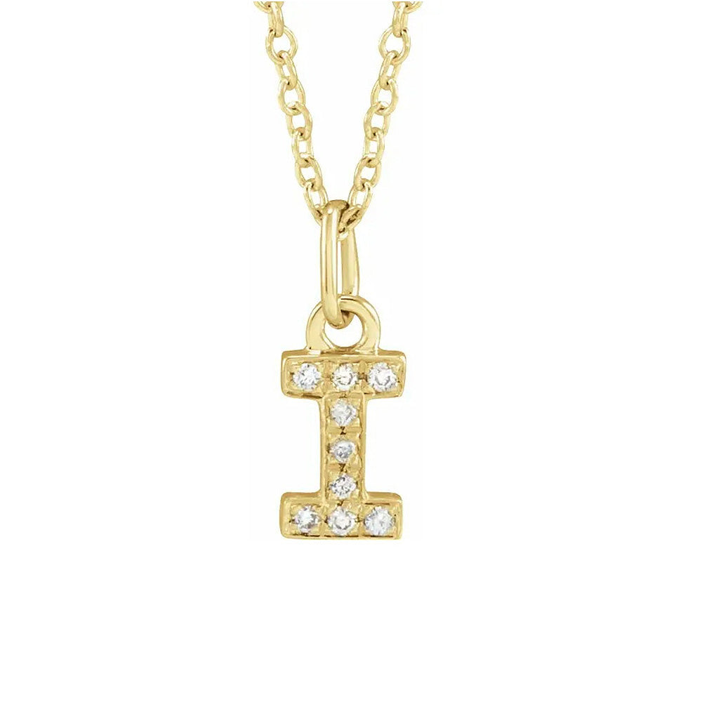 14K Yellow Gold .03 CTW Diamond Tiny Initial I Necklace, 16-18 Inch, Item N22909-I by The Black Bow Jewelry Co.