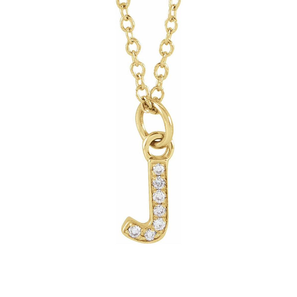 14K Yellow Gold .025 CTW Diamond Tiny Initial J Necklace, 16-18 Inch, Item N22909-J by The Black Bow Jewelry Co.